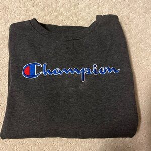 Champion Dark Gray Sweatshirt with Blue and Red Logo